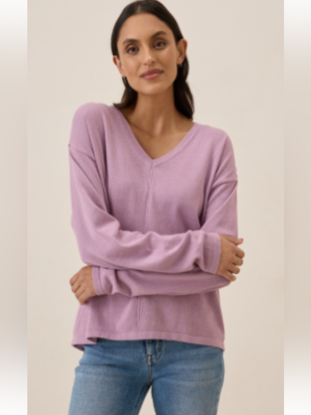 Pact Women's Lavender V-Neck Long Sleeve Sweater